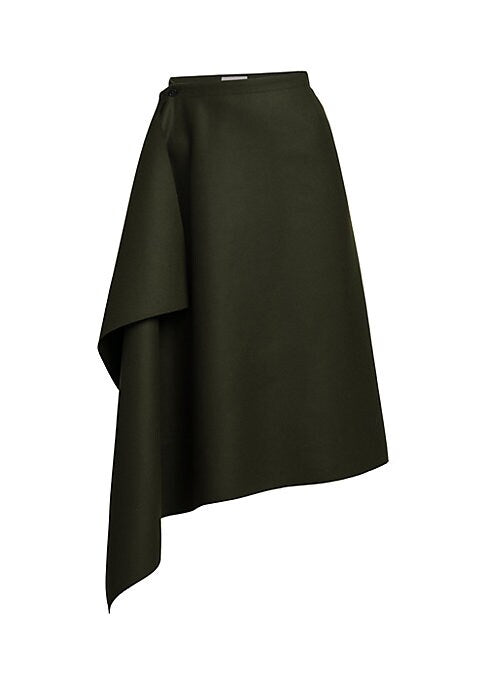 Draped Wool Midi Skirt