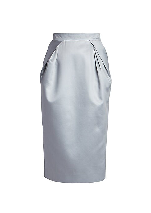 Satin Pleat Midi Skirt