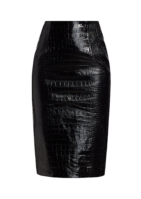 Croc-Textured Midi Skirt