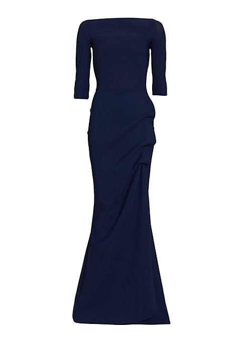 Elegant Ruffle Boatneck Gown