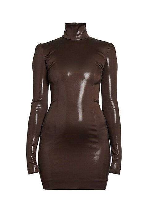 Shiny Bodycon Turtleneck Dress
