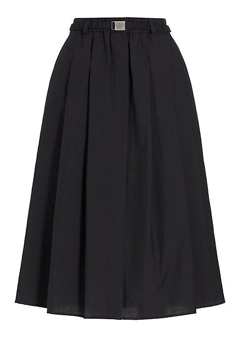 Belted Pleat Midi Skirt