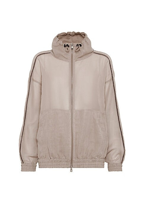 Shiny Trim Hooded Sweatshirt