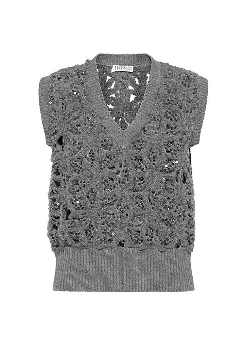 Flowered V-Neck Wool Top