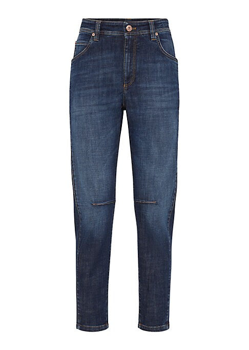 Shiny Tapered Denim Trousers