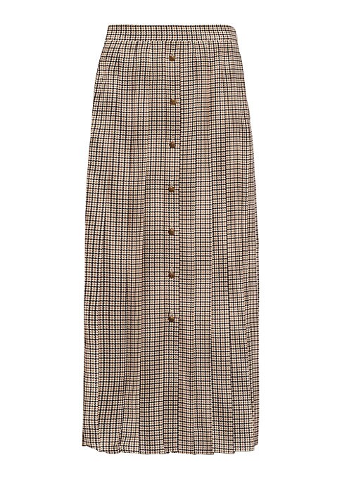 Houndstooth Pleated Midi Skirt
