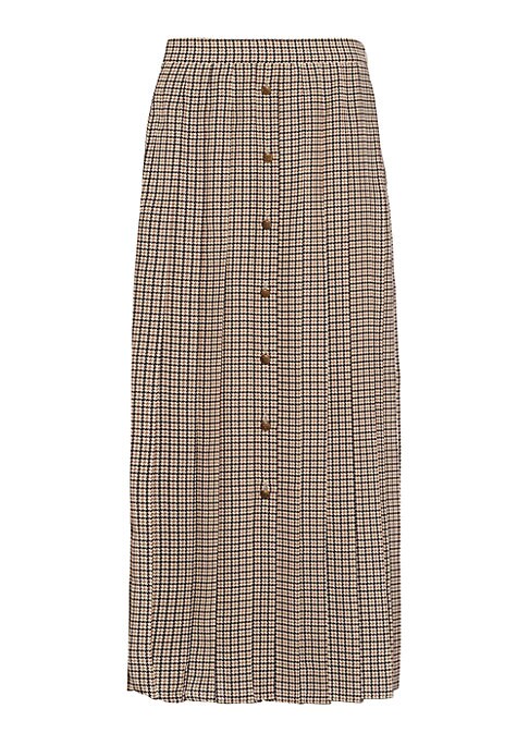 Houndstooth Pleated Midi Skirt