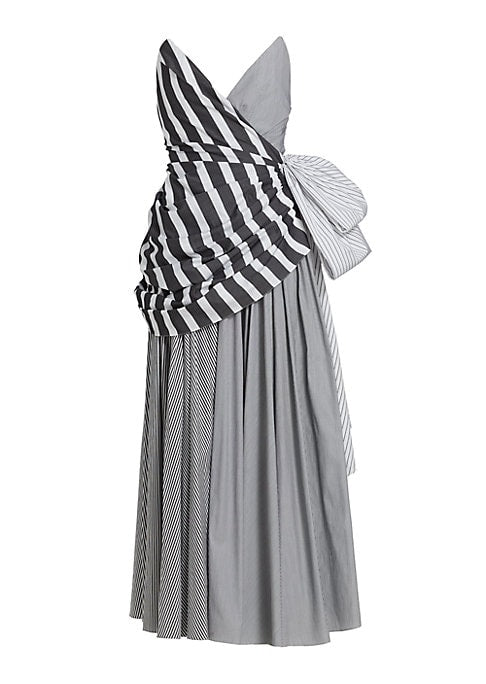 Pleated Stripe Evening Gown
