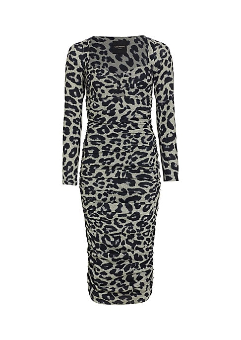 Leopard Ruche Midi Dress