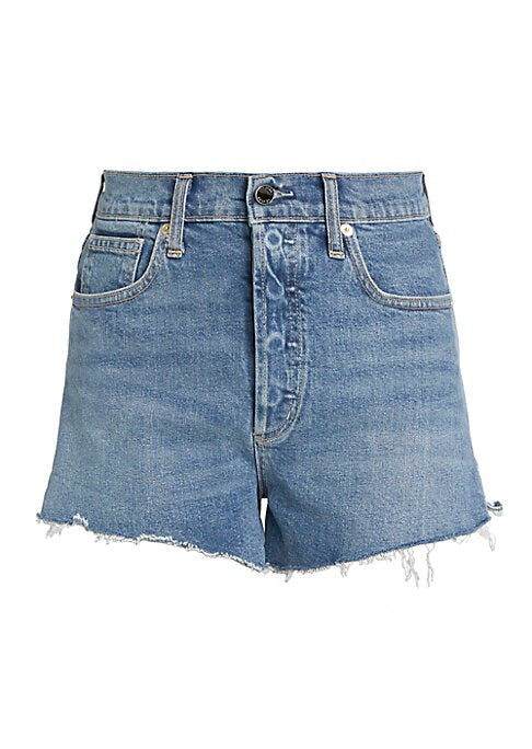 Frayed High-Waist Denim Shorts