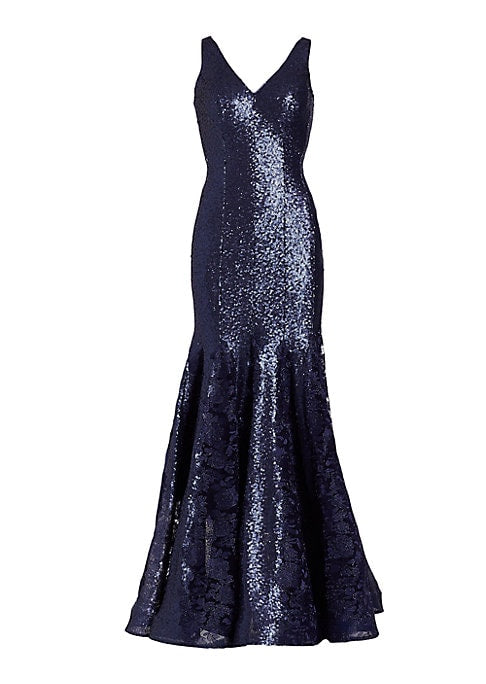 Metallic Lace Evening Dress