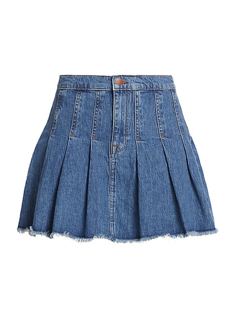 Pleated Denim A-Line Skirt