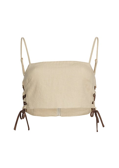 Lace-Up Linen Crop Top