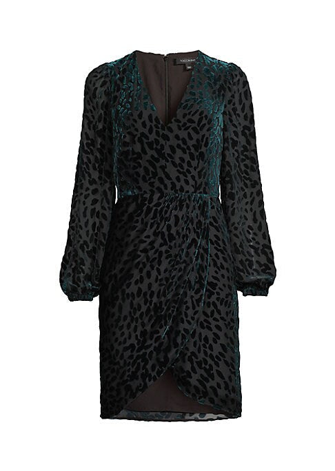 Flocked V-Neck Minidress