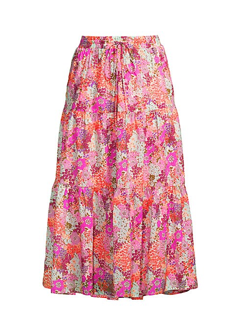 Floral Linen Tiered Skirt