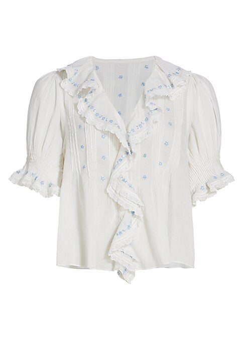 Embroidered Ruffle Blouse