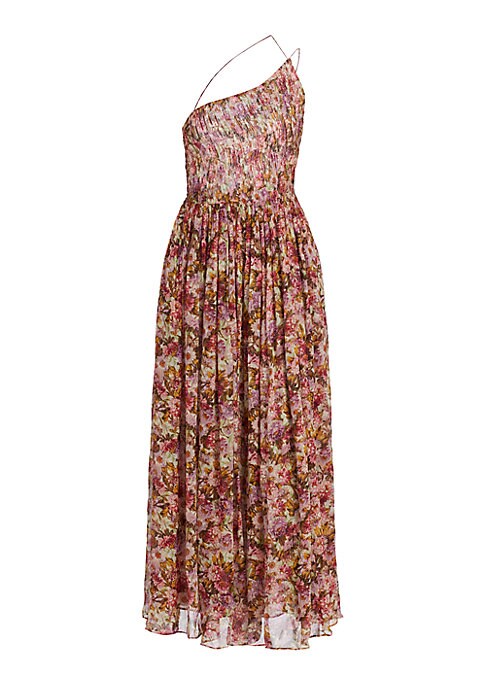 Floral Silk One-Shoulder Dress