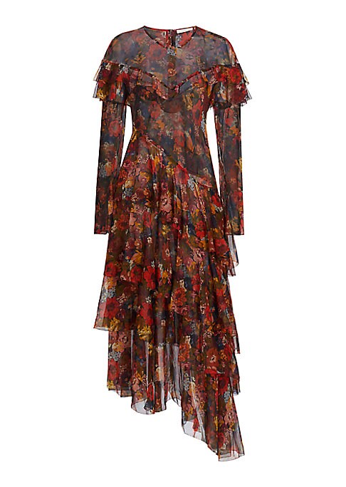 Floral Silk Ruffle Dress