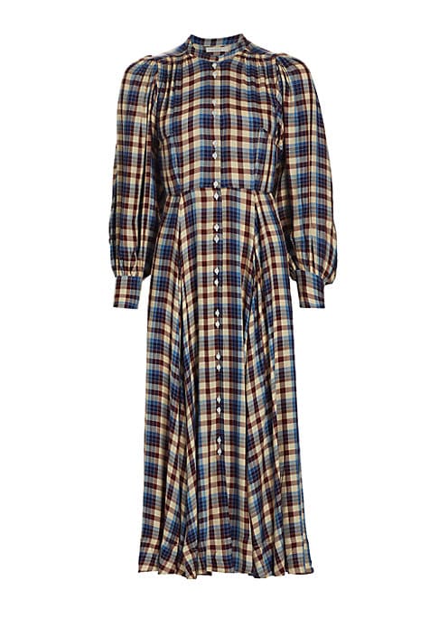 Plaid Balloon Sleeve Dress