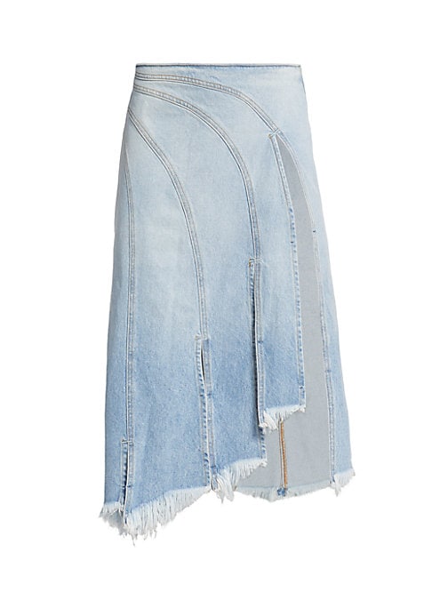 Asymmetric Denim Midi Skirt