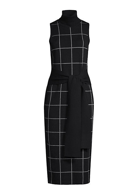 Windowpane Turtleneck Midi Dress