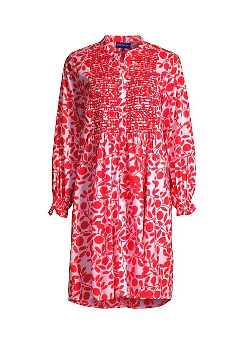 Smocked Abstract Print Dress