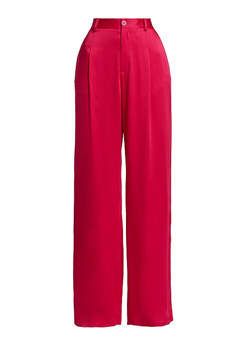 Satin Pleat Wide-Leg Trousers
