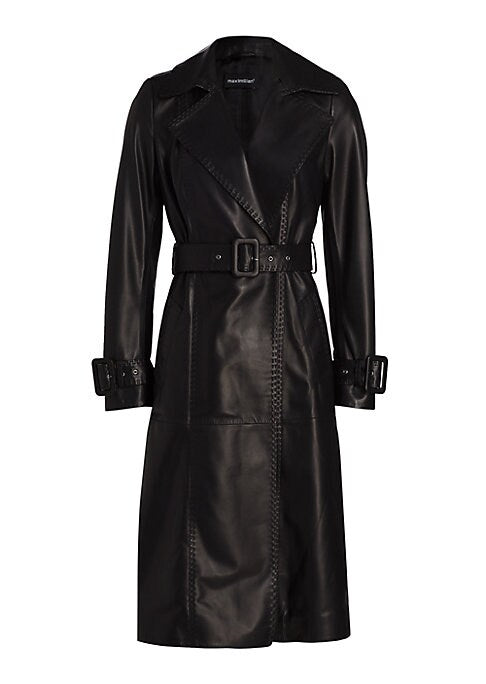 Buckle-Cuff Leather Trench