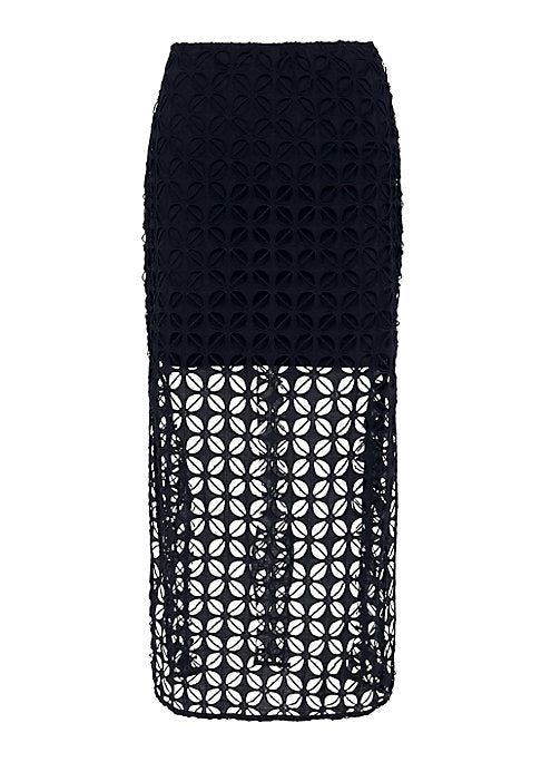 Lace Eyelet Midi Skirt