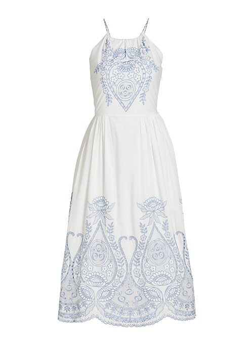 Embroidered Halter Midi Dress
