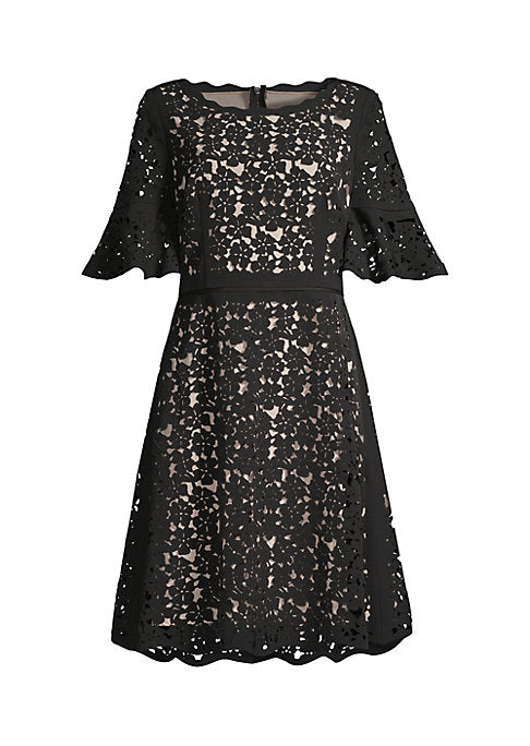 Laser Cut Bell Sleeve Dress