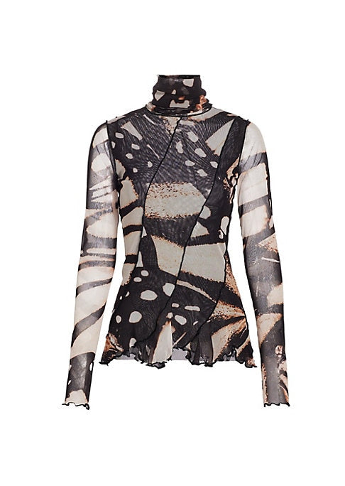 Sheer Butterfly Mockneck Top