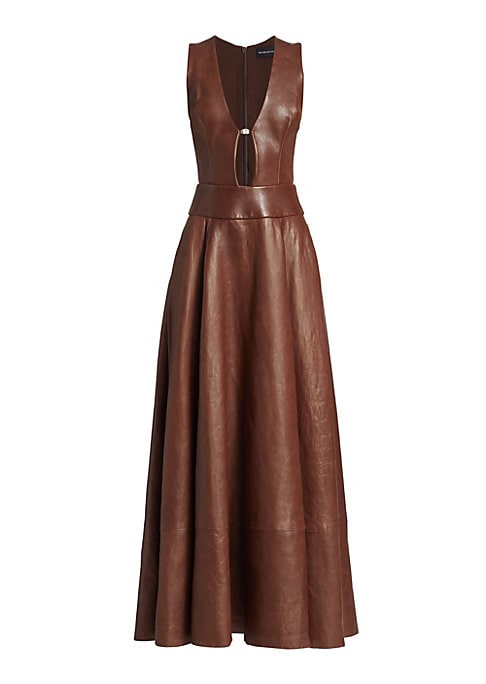 V-Neck Leather Maxi Dress