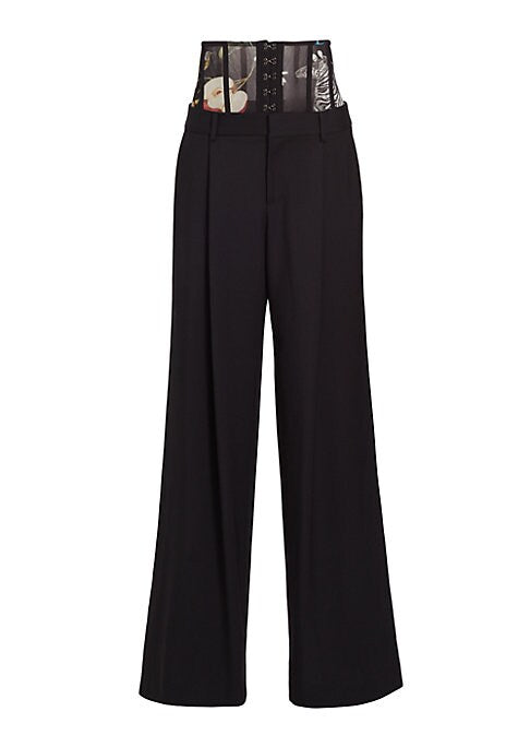 Corset-Waist Wide-Leg Trousers