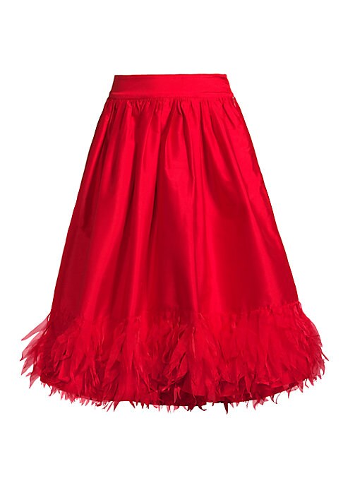 Feather Trim Satin Skirt