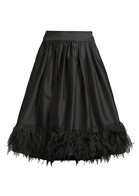 Feathered Satin Midi Skirt