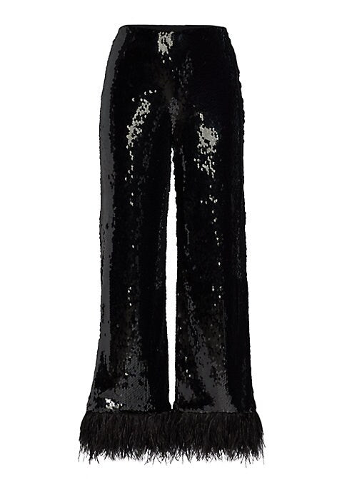 Feathered Sequin Wide Pants