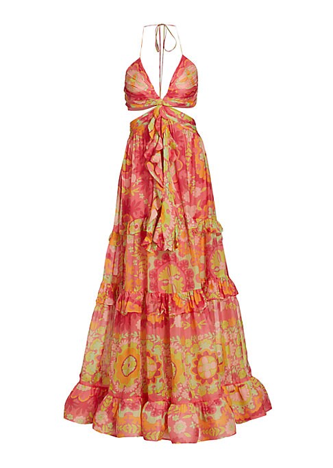 Floral Cut-Out Halter Dress