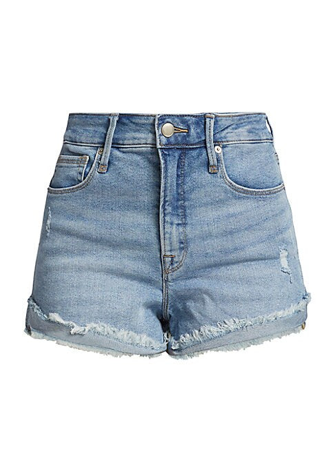 Frayed High-Rise Denim Shorts