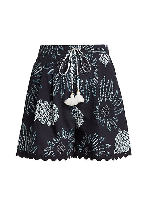 Print Cotton Drawstring Shorts