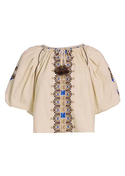 Embroidered Tassel Peasant Top