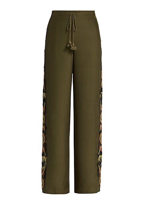 Embroidered Silk Charm Pants