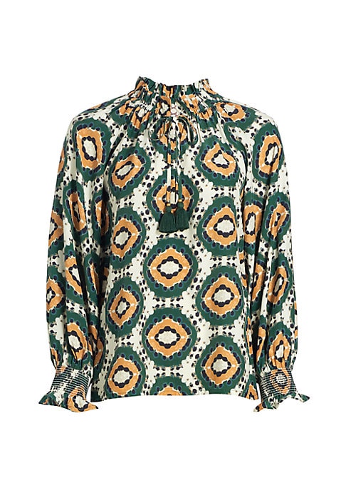 Silk Ruched Peasant Blouse