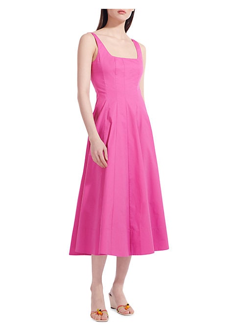 Square Neck Pleated Midi Dress