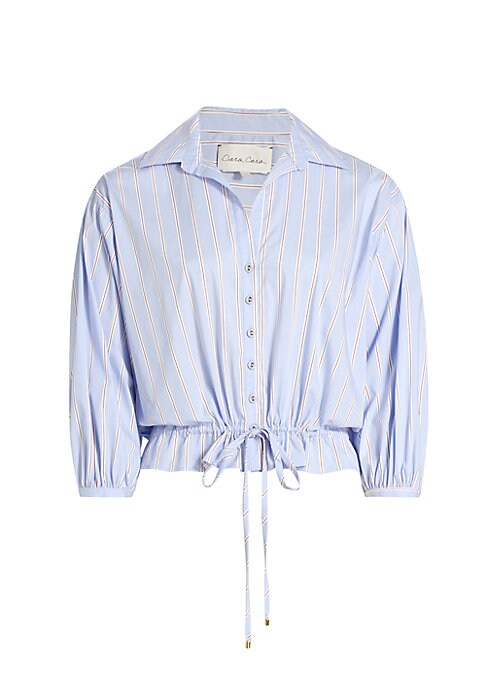 Striped Drawstring Poplin Top
