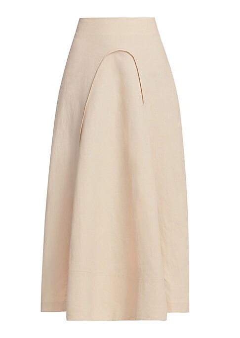 Curved Linen Midi Skirt