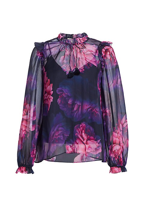 Floral Ruffle Silk Blouse