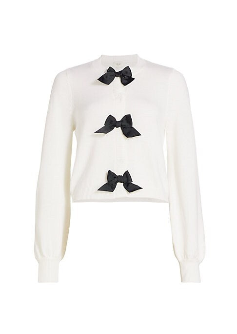 Bow Accent Wool Cardigan