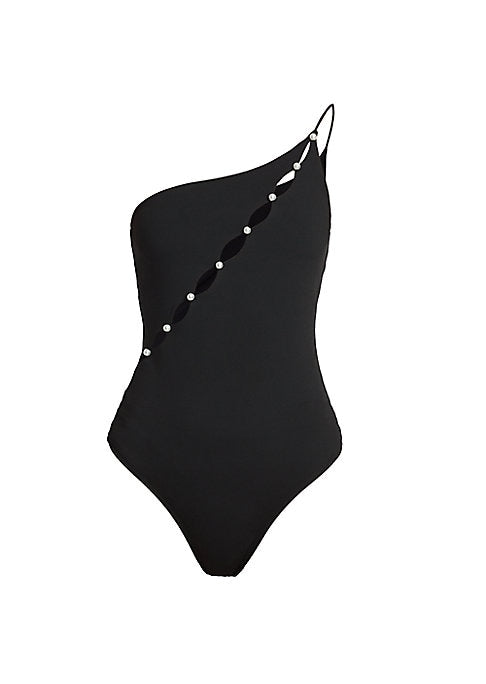 Pearl-Embellished One-Shoulder Bodysuit
