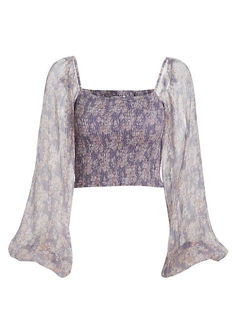 Silk Balloon Sleeve Crop Top